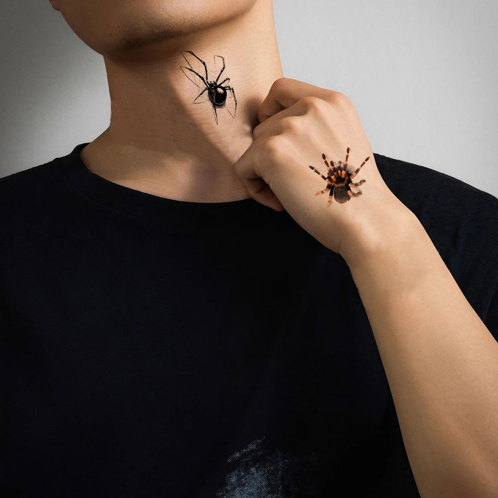 10PCS Waterproof Halloween Spider Temporary Tattoos for Women Men Realistic Spider Web Fake Tattoo Stickers for Party Body Art