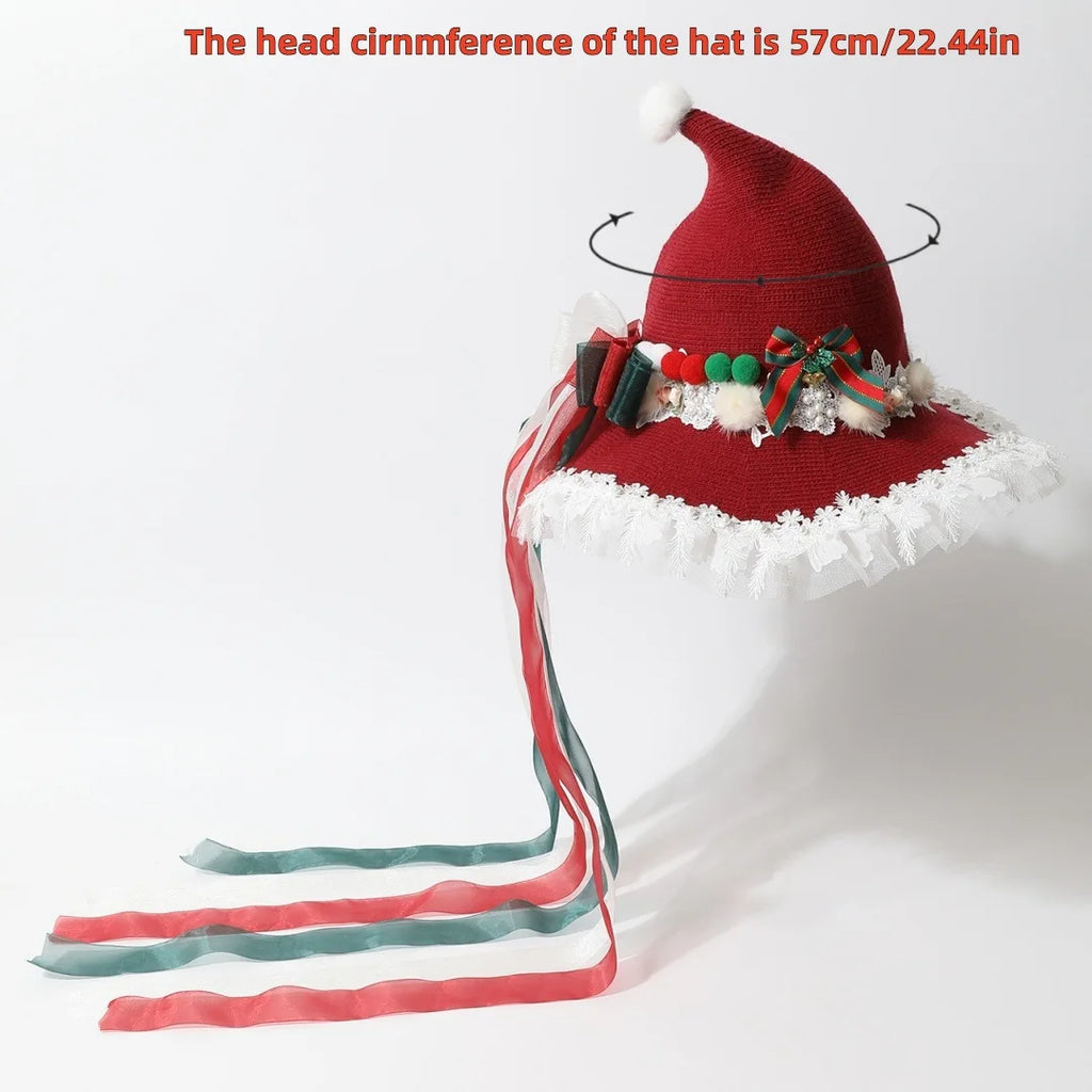 Parent-Child Christmas Witch Hat Set - Women's Gothic Lolita Top Hat & Kids Bowknot Witch Accessory