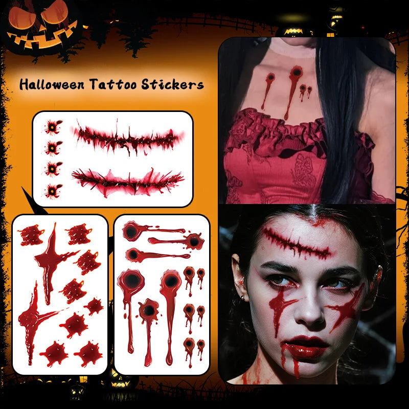 Halloween Horror Wound Temporary Tattoo Sticker, Long-lasting and Waterproof, Tears of the Nun, Tattoo Sticker for Face Arm