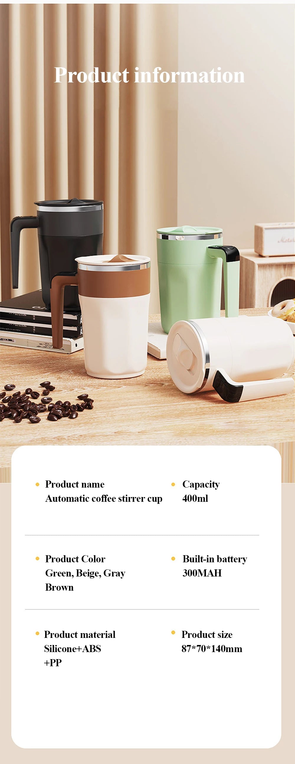 Automatic Stirring Coffee Cup Rechargeable Electric Stirring Mixer 316 Stainless Steel Magnetic Self Stirring Mugs With Lid