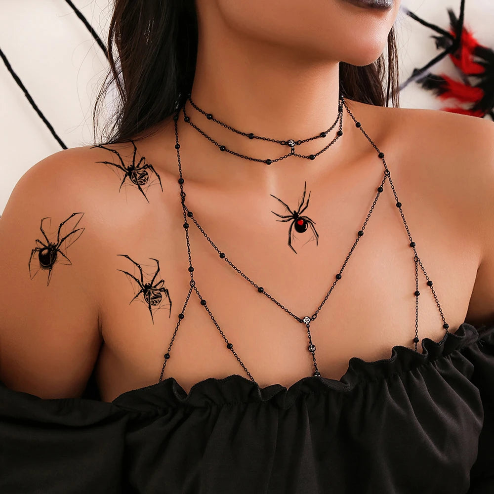 10PCS Waterproof Halloween Spider Temporary Tattoos for Women Men Realistic Spider Web Fake Tattoo Stickers for Party Body Art