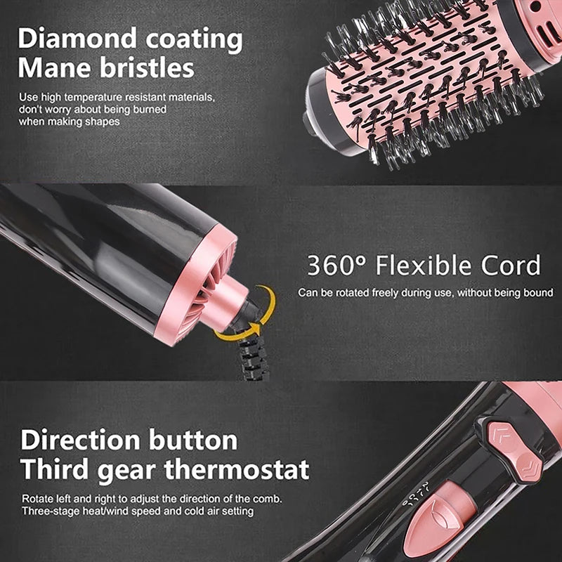 Hair Dryer Brush 2 In 1 Hot Air Spin Brush Curling Straightening Styling Auto-Rotating Ionic Round Blow Hair Dryer Volumizer