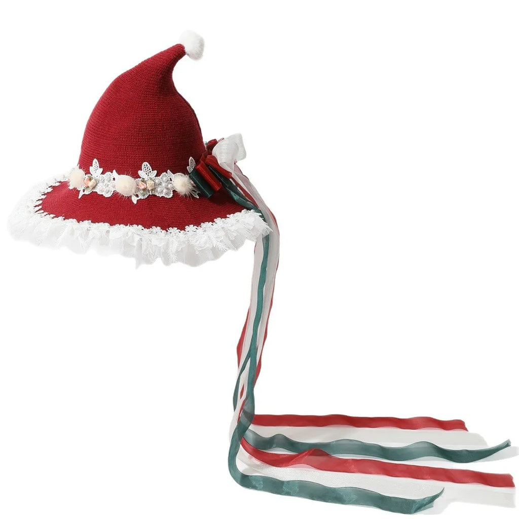 Parent-Child Christmas Witch Hat Set - Women's Gothic Lolita Top Hat & Kids Bowknot Witch Accessory