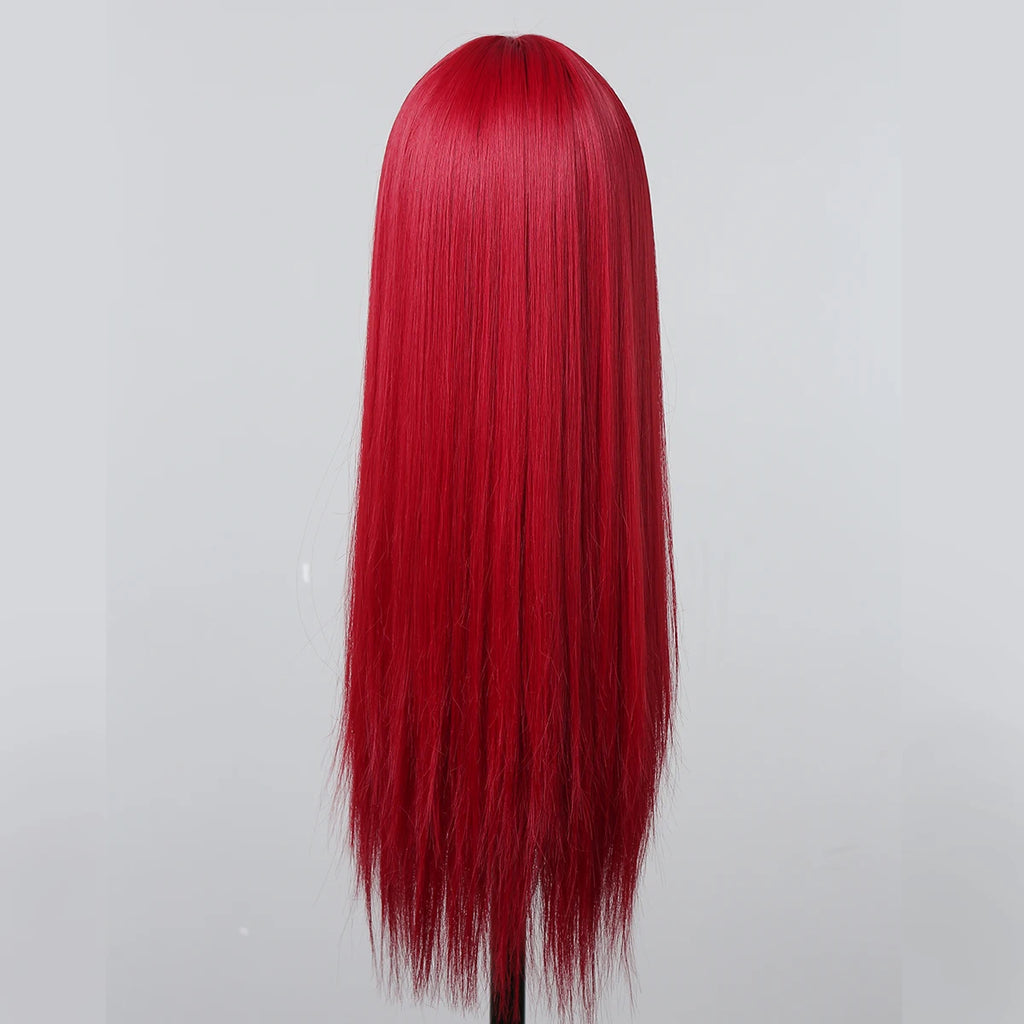 HENRY MARGU Red Long Straight Synthetic Wig with Bangs Burgundy Colorful Cosplay Wigs for Women Halloween Wigs Heat Resistant