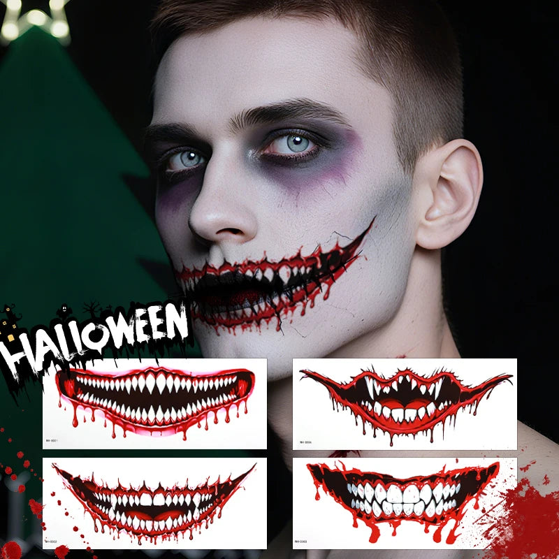 Halloween Temporary Tattoo Sticker Waterproof Horror Big Mouth Tattoo Sticker For Men Women Party Body Art Fake Tattoo Sticker