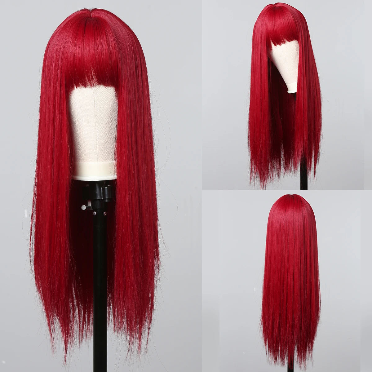 HENRY MARGU Red Long Straight Synthetic Wig with Bangs Burgundy Colorful Cosplay Wigs for Women Halloween Wigs Heat Resistant
