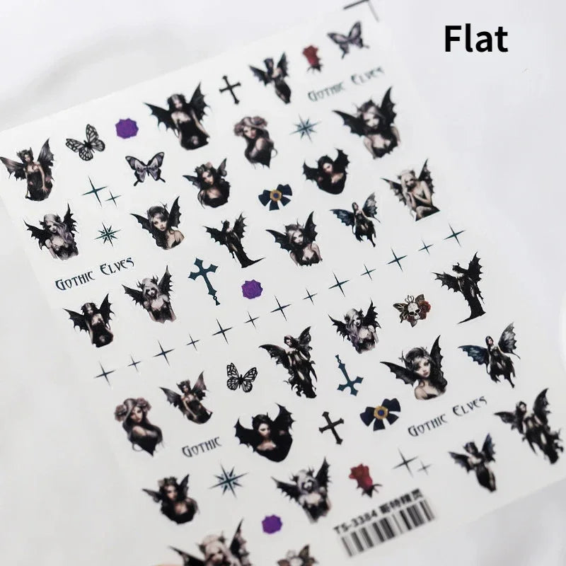 Halloween Horror Bloody Dark Rabbit Cat Pumpkin Flower Bowknot Bear Bunny Ghost Bat Cross Skull Nail Art Stickers Manicure Decal