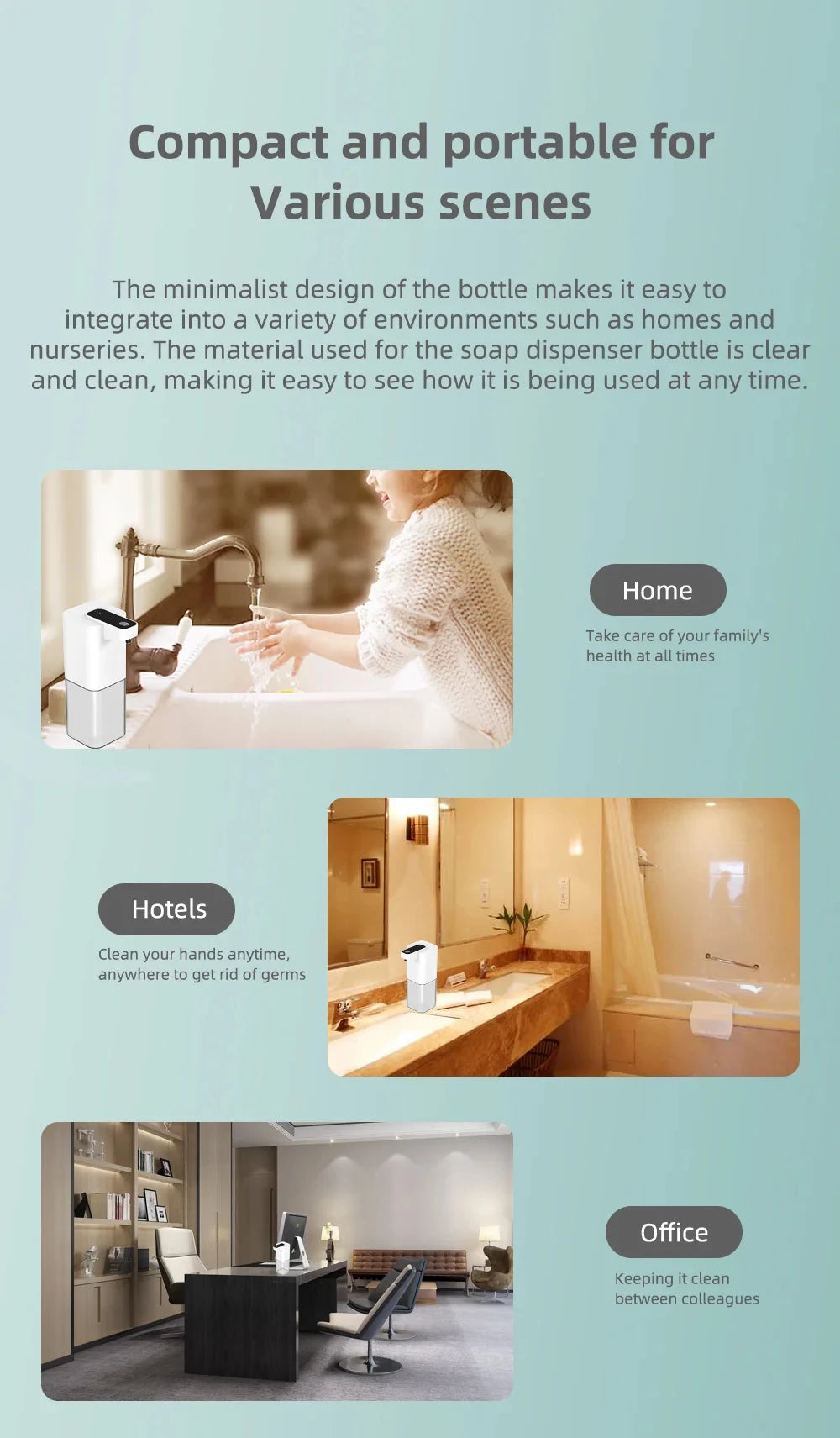 Automatic Soap Dispenser Infrared Sensor USB-Rechargeable Foam Hand Sanitizer for Kitchen & Bathroom
