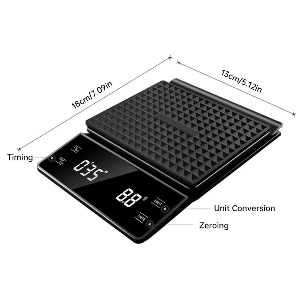 Digital Rechargable Coffee Scale with Timer LED Screen Espresso USB 3kg Max.Weighing 0.1g High Precision Measures Kitchen Scale