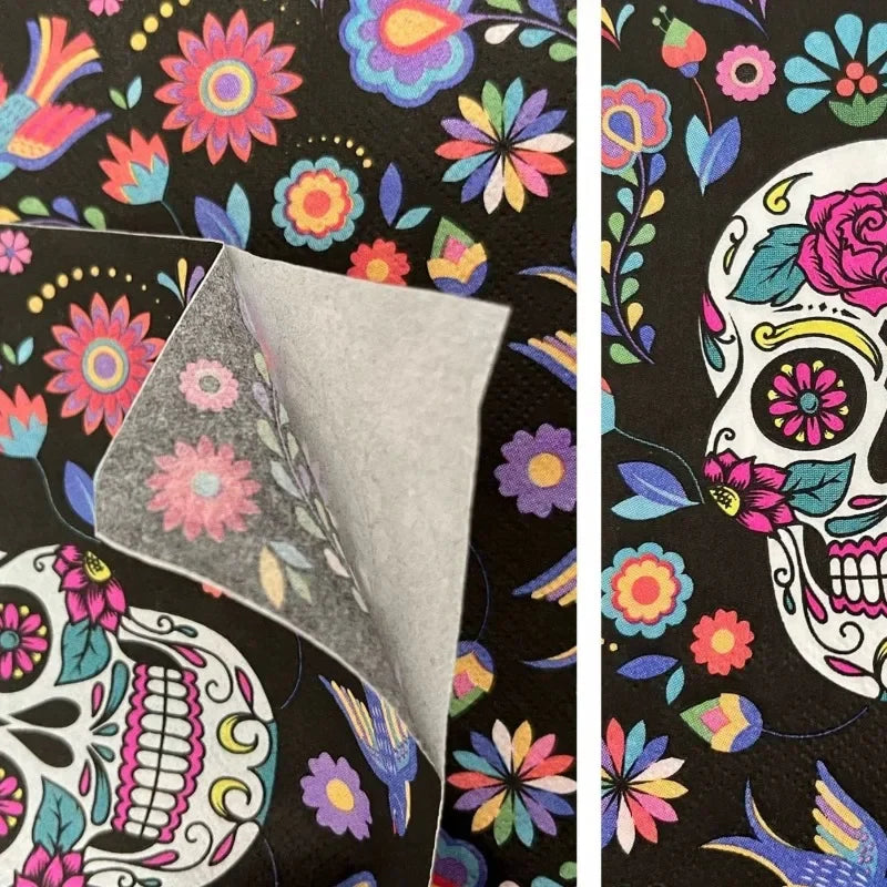 20pcs/Pac 33*33cm 2-Ply New Halloween Flower Skull Party Paper Napkins Colorful Napkins Party Decoration Paper Placemats Cheap