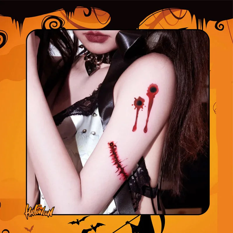 Halloween Horror Wound Temporary Tattoo Sticker, Long-lasting and Waterproof, Tears of the Nun, Tattoo Sticker for Face Arm