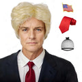 Synthetic 3pc Blonde Costume Wig + Flag Pin + Red Tie for Adults Blonde Layered Cosplay Mens Wig Halloween Costumes Funny Wigs