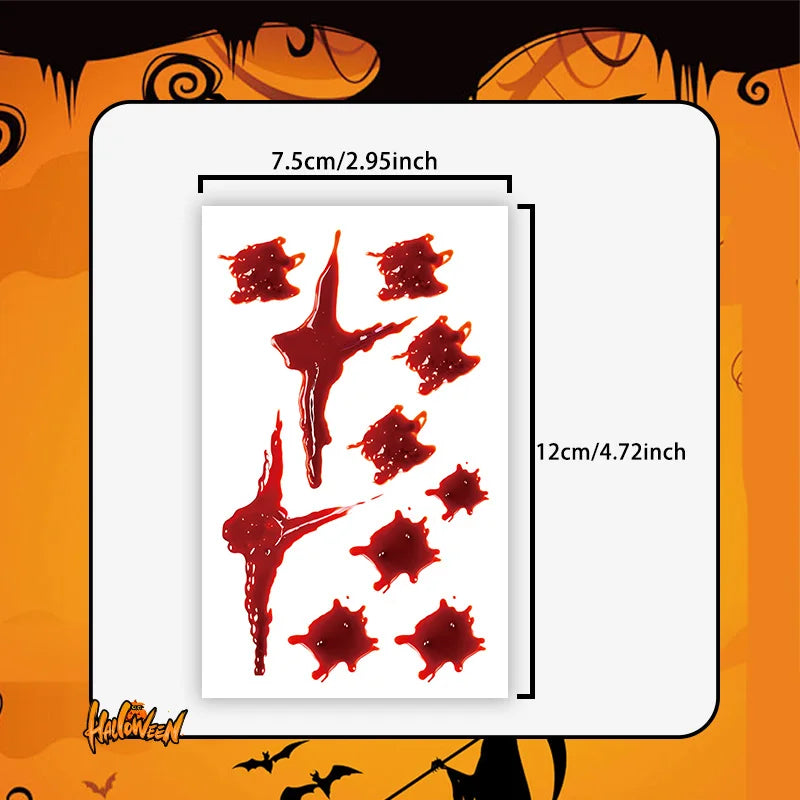 Halloween Horror Wound Temporary Tattoo Sticker, Long-lasting and Waterproof, Tears of the Nun, Tattoo Sticker for Face Arm