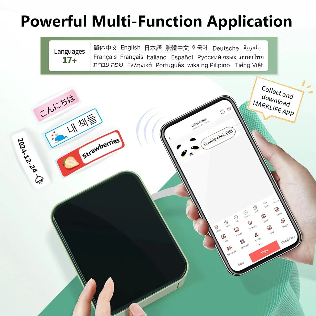 MarkLife P15 Mini Portable Thermal Printer Wireless Bluetooth-compatible Label Tag for Home Office Labeling Sticker Machine