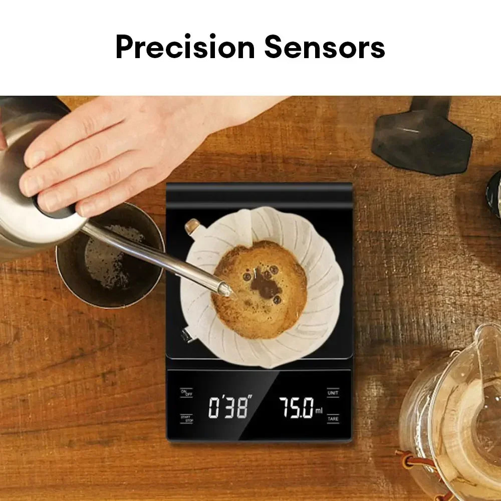 Digital Rechargable Coffee Scale with Timer LED Screen Espresso USB 3kg Max.Weighing 0.1g High Precision Measures Kitchen Scale