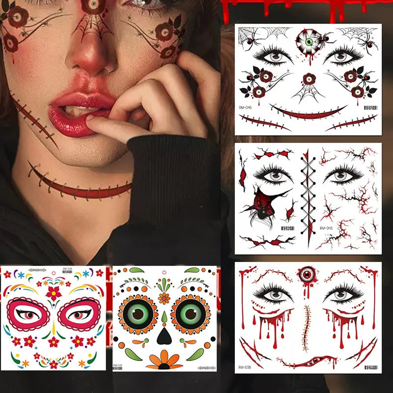 Halloween Temporary Face Tattoos Spooky Jack O Lantern Flase Tattoo Sticker Day Of The Dead La Catrina Face Tattoos for Party