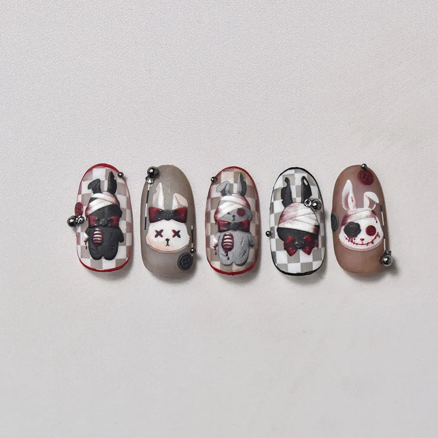 Halloween Horror Bloody Dark Rabbit Cat Pumpkin Flower Bowknot Bear Bunny Ghost Bat Cross Skull Nail Art Stickers Manicure Decal