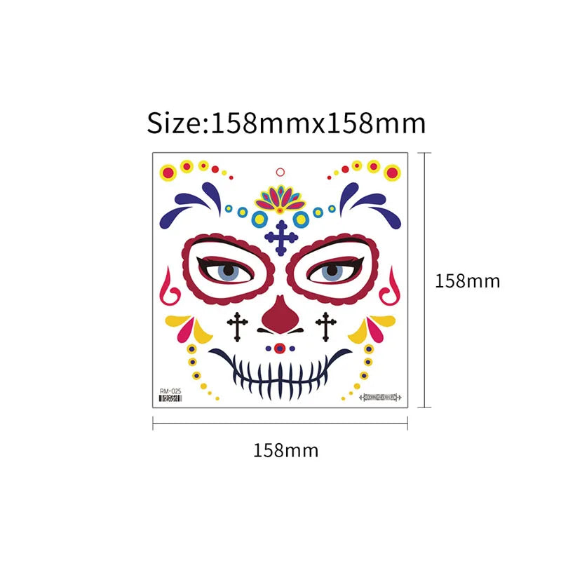 Halloween Temporary Face Tattoos Spooky Jack O Lantern Flase Tattoo Sticker Day Of The Dead La Catrina Face Tattoos for Party