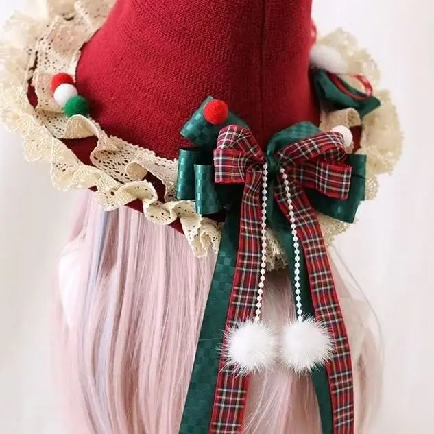 Parent-Child Christmas Witch Hat Set - Women's Gothic Lolita Top Hat & Kids Bowknot Witch Accessory