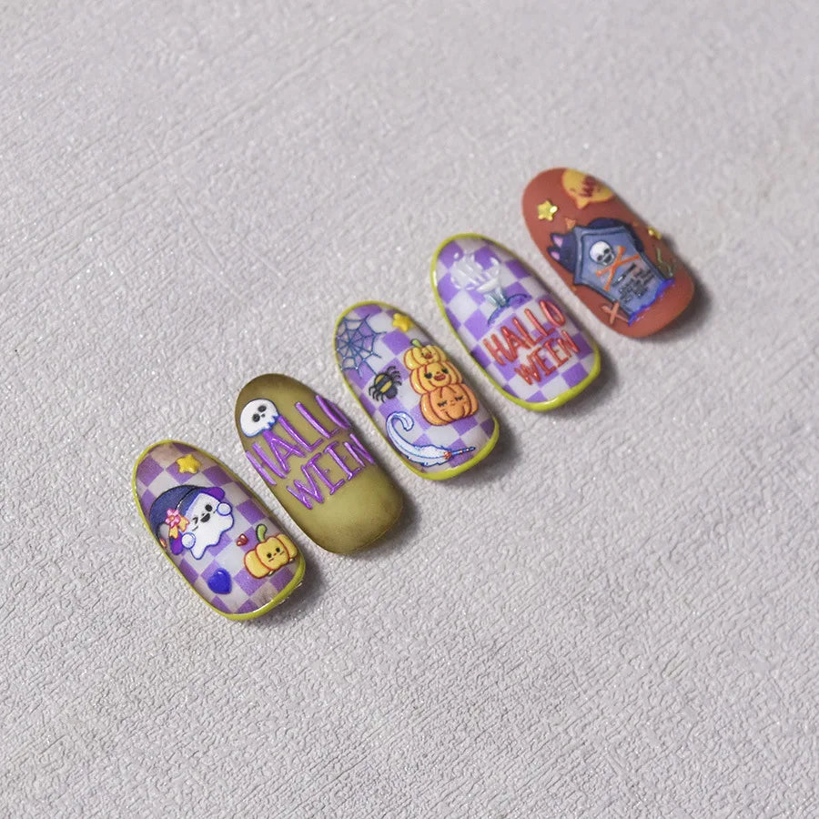 Halloween Horror Bloody Dark Rabbit Cat Pumpkin Flower Bowknot Bear Bunny Ghost Bat Cross Skull Nail Art Stickers Manicure Decal