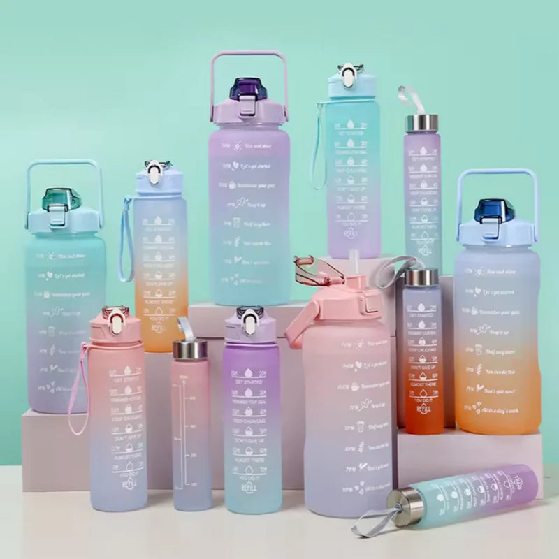 300ml/750ml/2L Water Bottle Motivational Sport Water Bottle Leakproof Bottles Drinking Outdoor Travel Gym Fitness Jugs