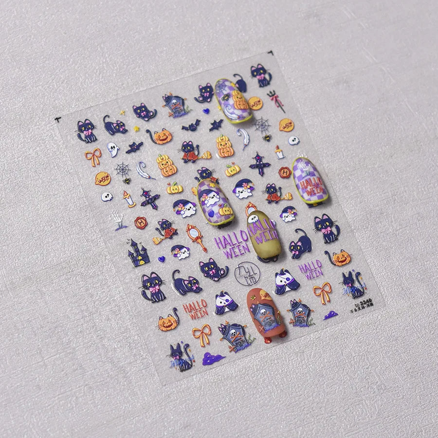 Halloween Horror Bloody Dark Rabbit Cat Pumpkin Flower Bowknot Bear Bunny Ghost Bat Cross Skull Nail Art Stickers Manicure Decal