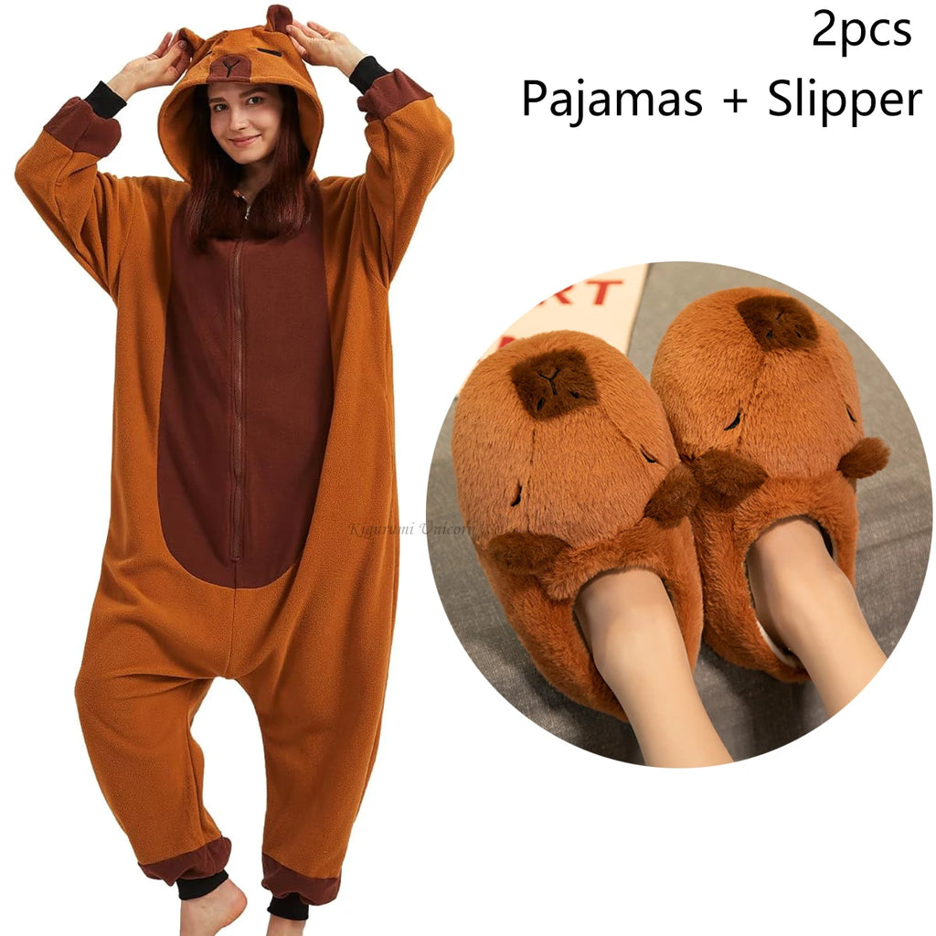 Capybara Onesies Jumpsuit Adult Anime Cosplay Halloween Costumes Carnival Funny Children Pajamas Kigurumi Unicorn Slipper Winter