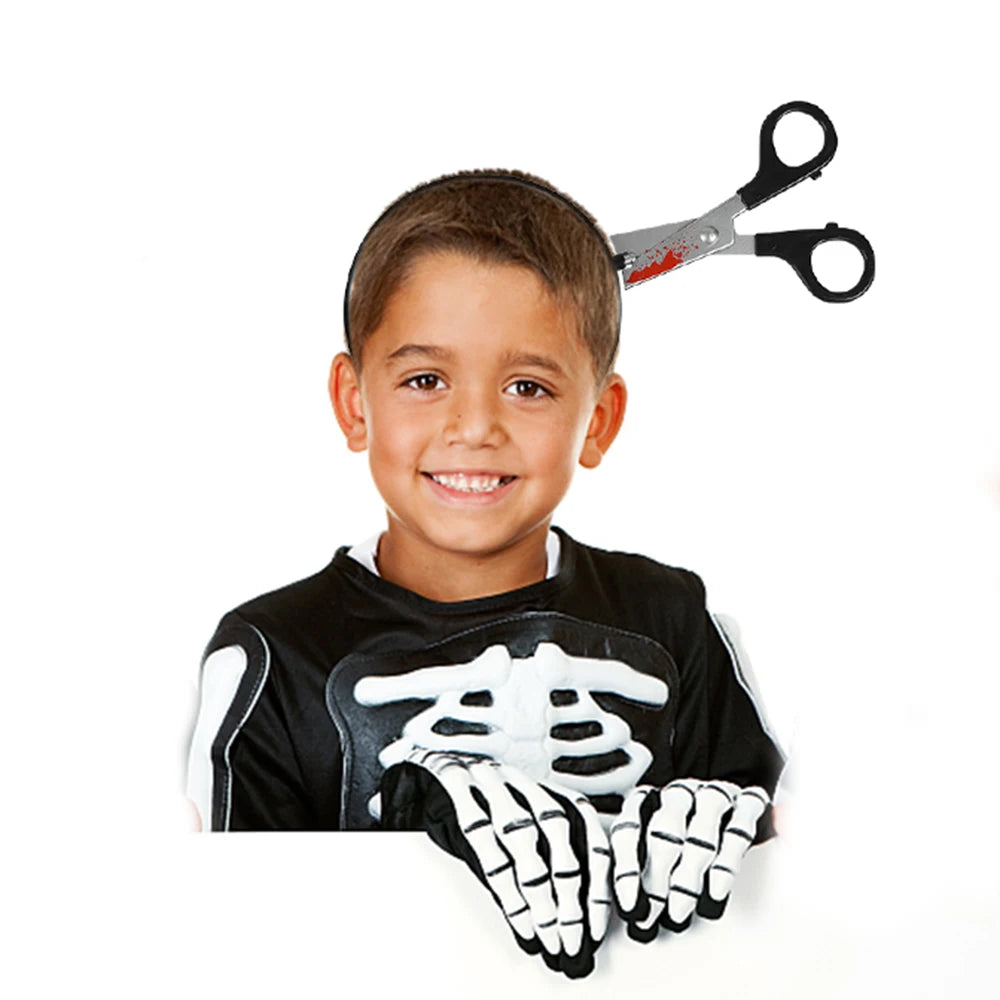 Happy Halloween Headband Fake Plastic Axe Knife Scissors Head Accessories Cosplay Diy Halloween Party Decorations Supplies