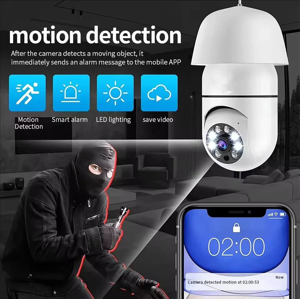 4G WiFi IP Camera E27 Bulb Camera 2MP Wireless Baby Monitor with AI Tracking, Security Video Surveillance, Pet Camera