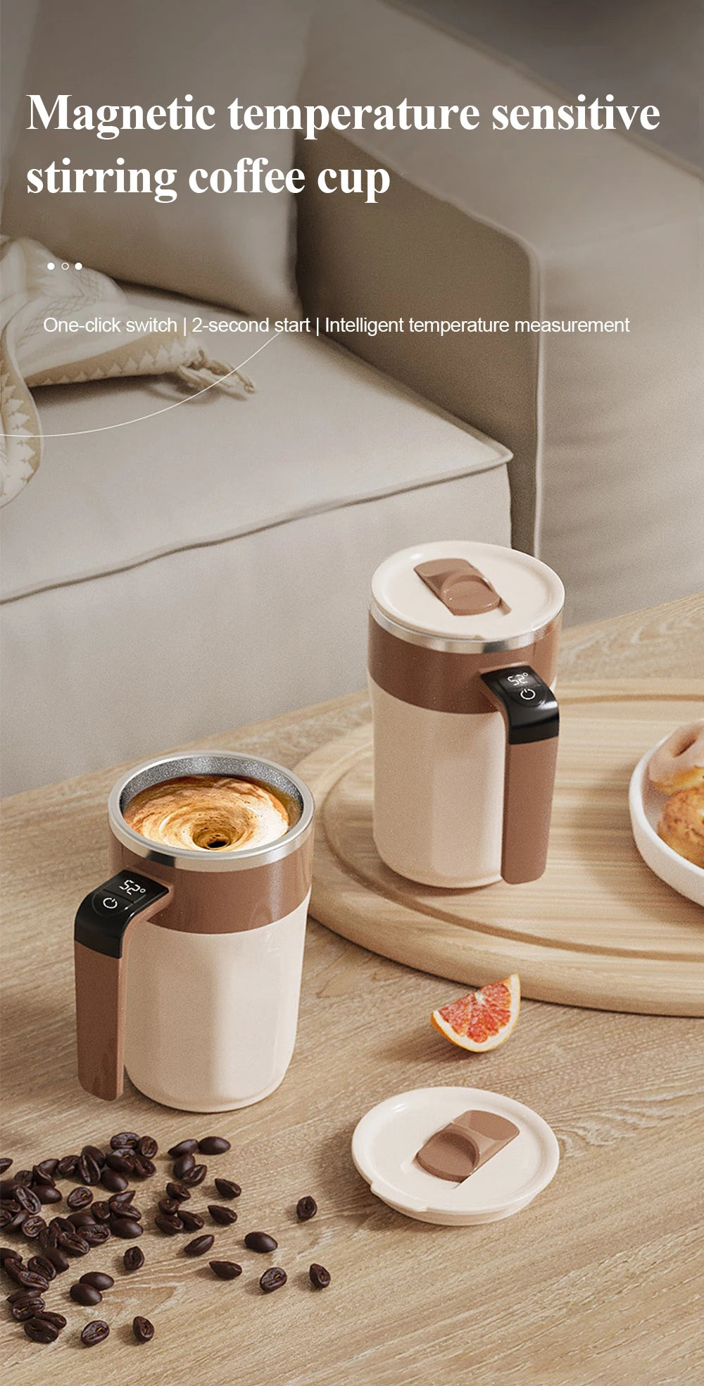 Automatic Stirring Coffee Cup Rechargeable Electric Stirring Mixer 316 Stainless Steel Magnetic Self Stirring Mugs With Lid