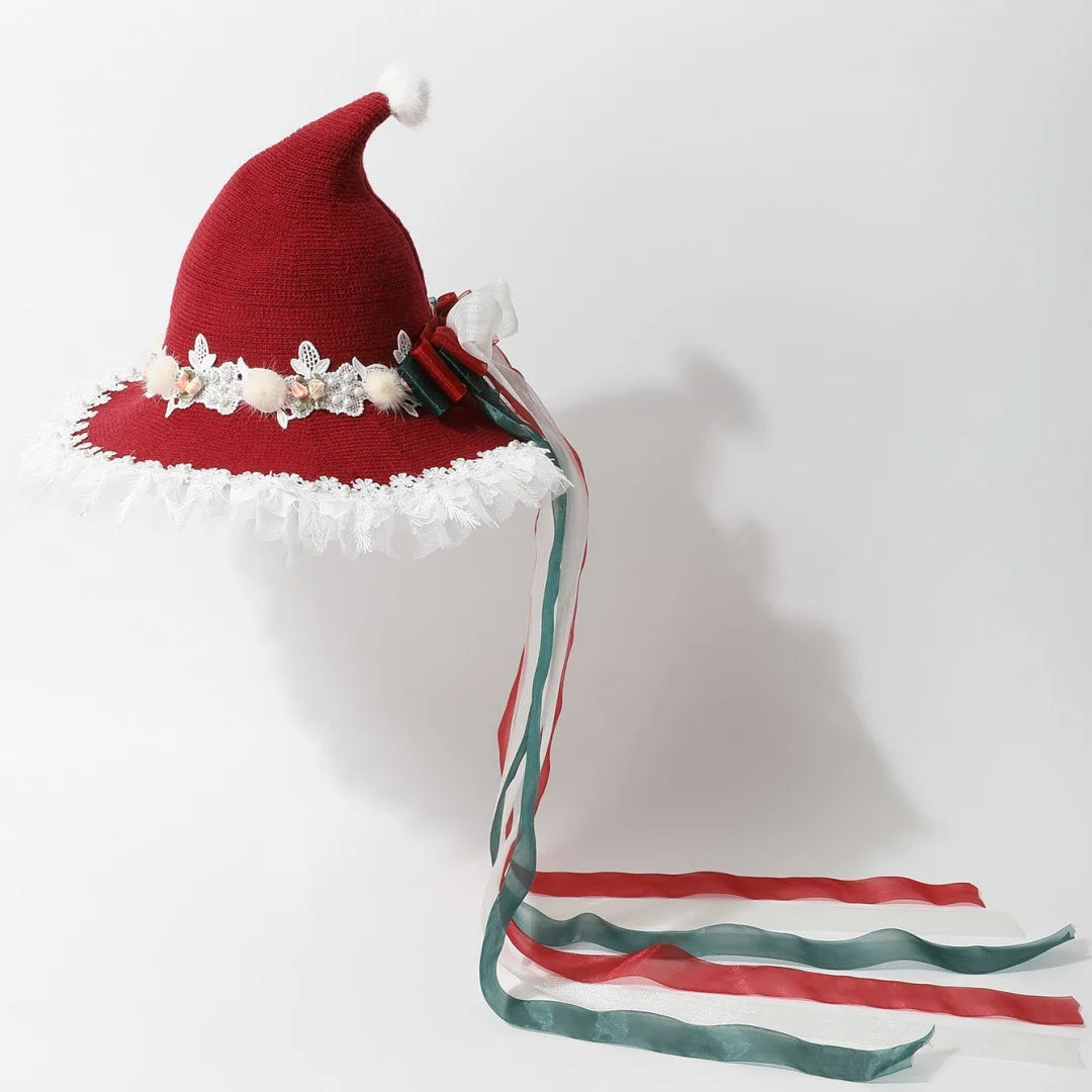 Parent-Child Christmas Witch Hat Set - Women's Gothic Lolita Top Hat & Kids Bowknot Witch Accessory