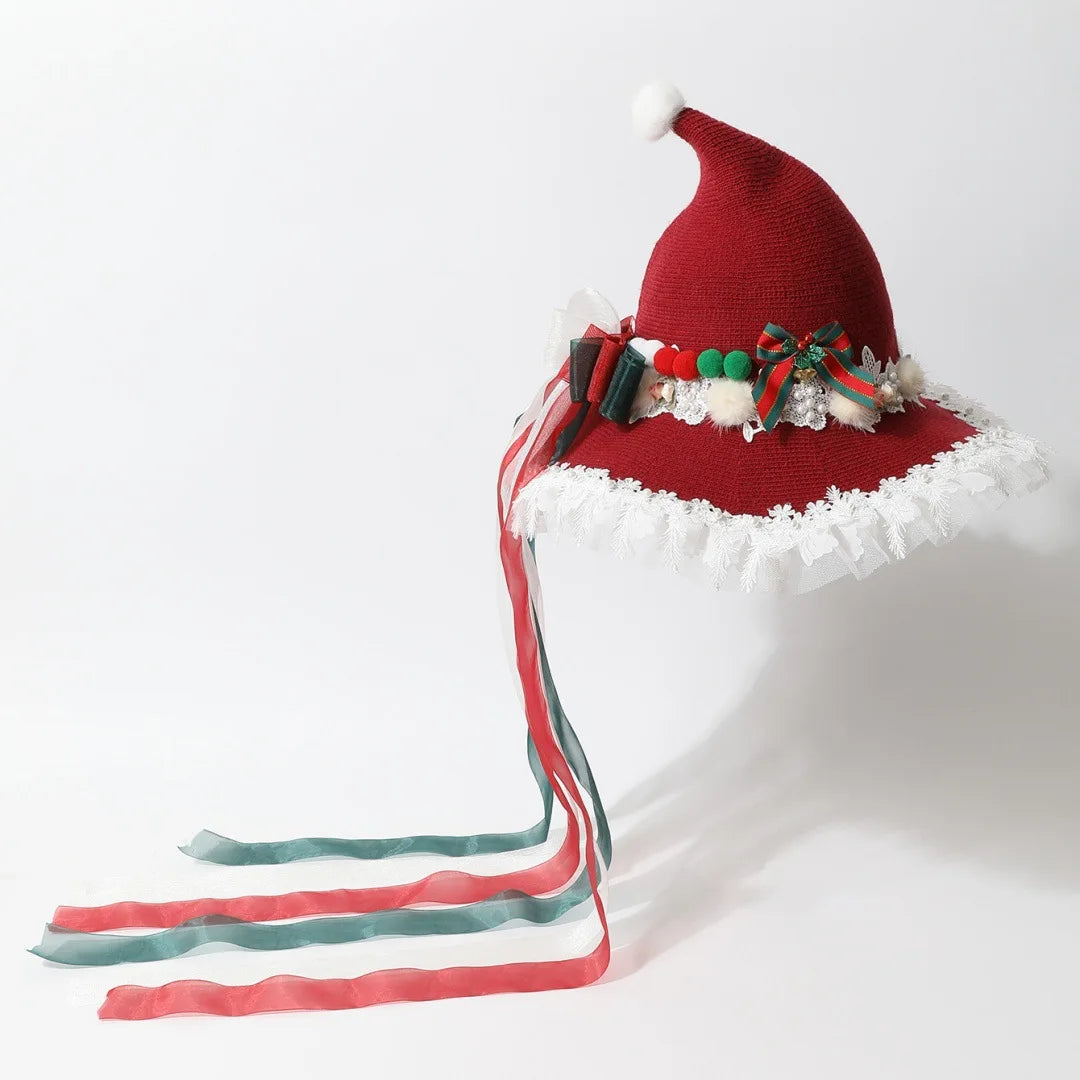 Parent-Child Christmas Witch Hat Set - Women's Gothic Lolita Top Hat & Kids Bowknot Witch Accessory