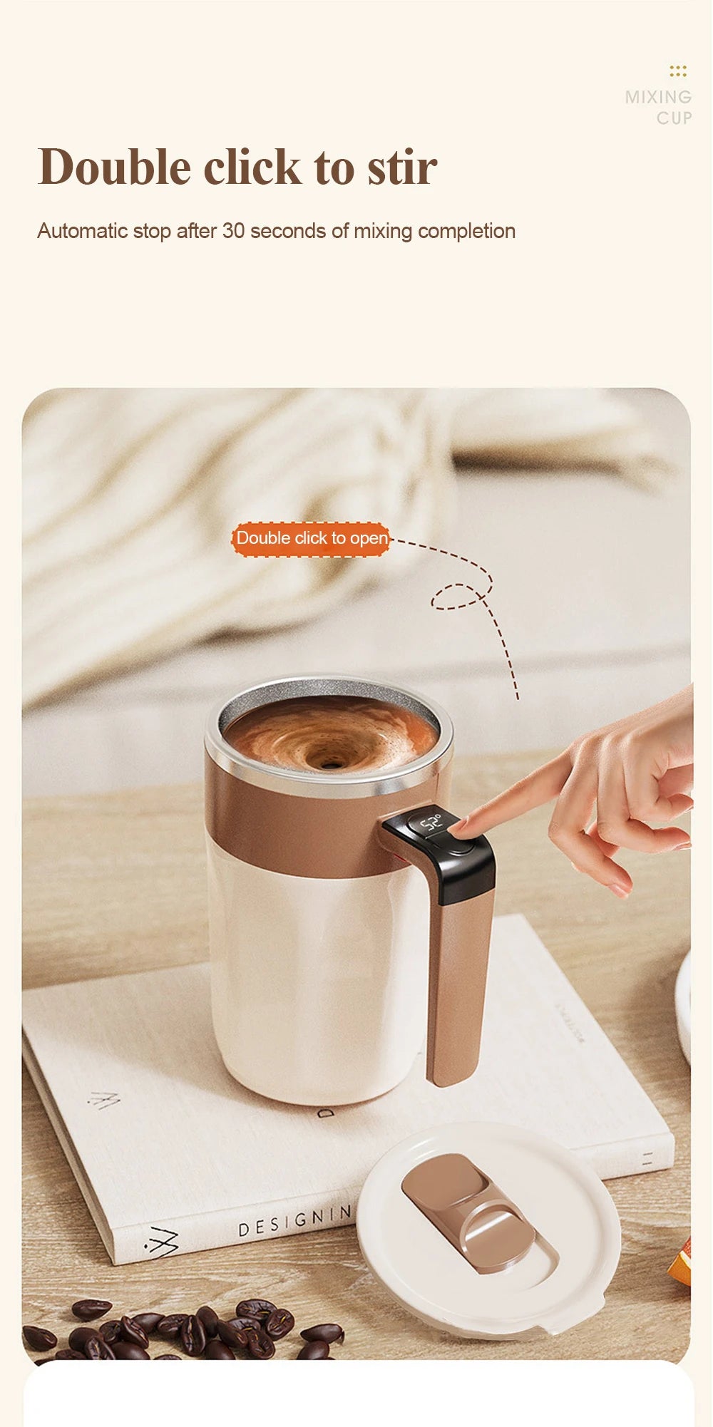 Automatic Stirring Coffee Cup Rechargeable Electric Stirring Mixer 316 Stainless Steel Magnetic Self Stirring Mugs With Lid