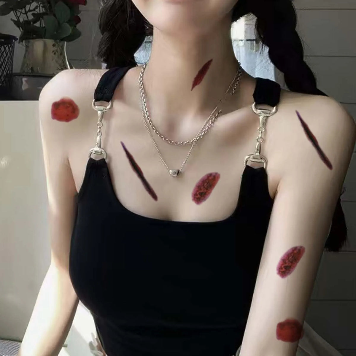 Realistic Blood Fake Tattoo Stickers Halloween Terror Wound Temporary Tattoo Bruising Arm Face Body Arts Cosplay Make Up