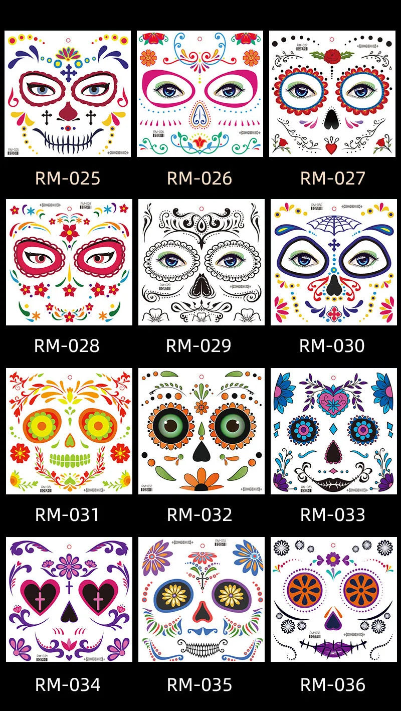 Halloween Temporary Face Tattoos Spooky Jack O Lantern Flase Tattoo Sticker Day Of The Dead La Catrina Face Tattoos for Party