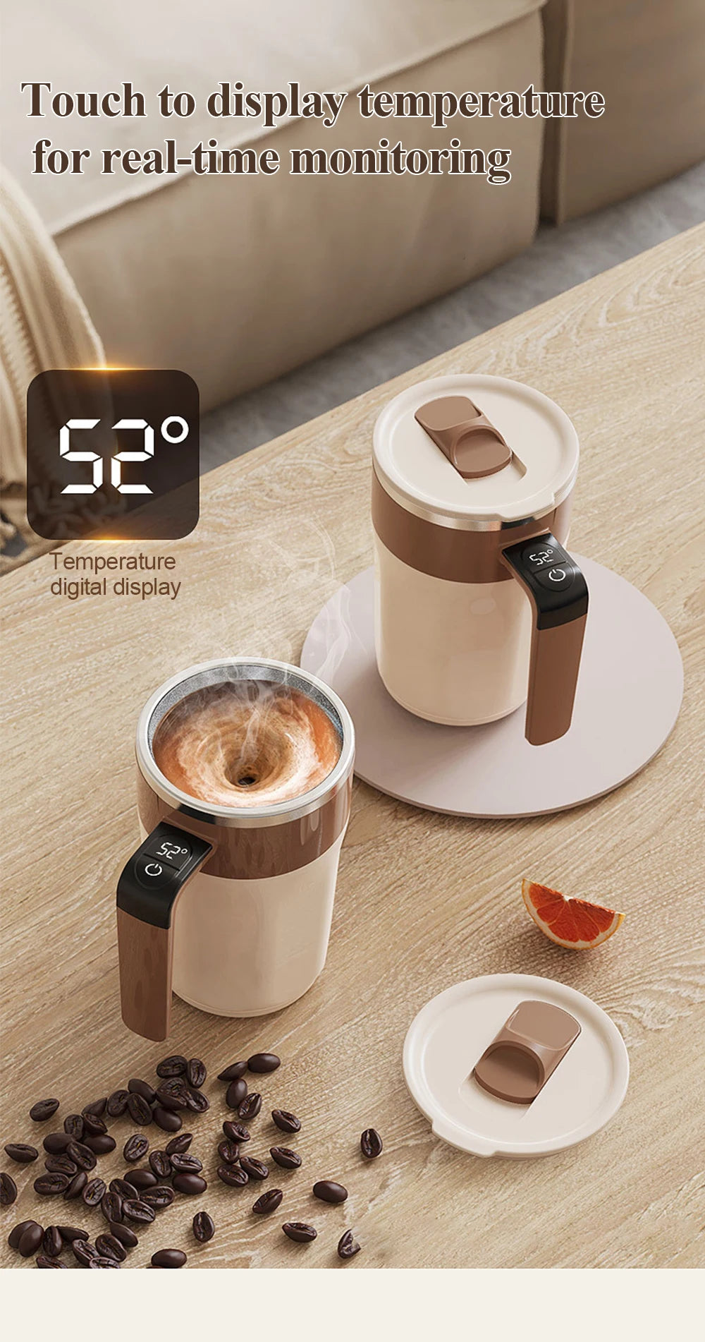 Automatic Stirring Coffee Cup Rechargeable Electric Stirring Mixer 316 Stainless Steel Magnetic Self Stirring Mugs With Lid