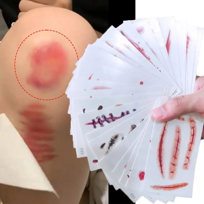 4/16pcs Halloween Terror Wound Temporary Tattoo Realistic Blood Bruising Arm Body Arts Cosplay Lasting Fake Tattoo Stickers