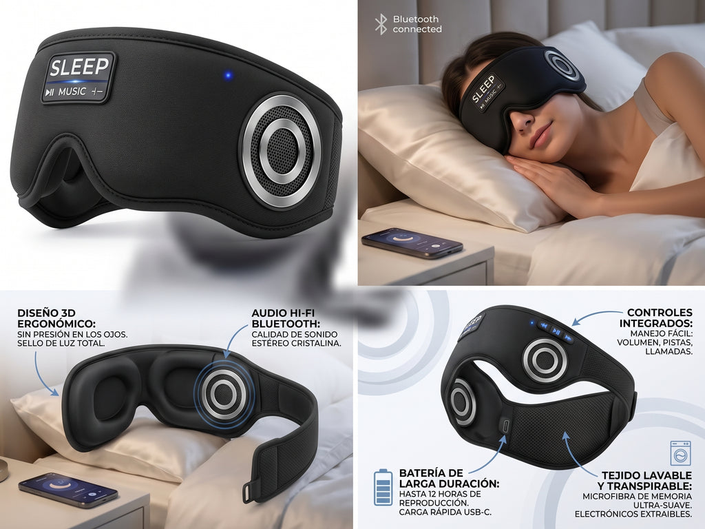 Antifaz para Dormir 3D con Auriculares Bluetooth